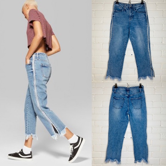 wild fable Denim - High Rise Side Zipper Raw Hem Ankle Crop Jeans EUC